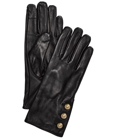 michael kors three button touchscreen leather gloves